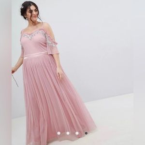 ASOS Curve Pink Pleated Tiered Gown